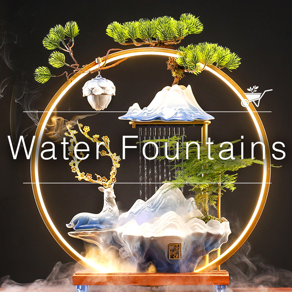 Artistic tabletop water fountain decor with LED ring and miniature landscape – myBageecha