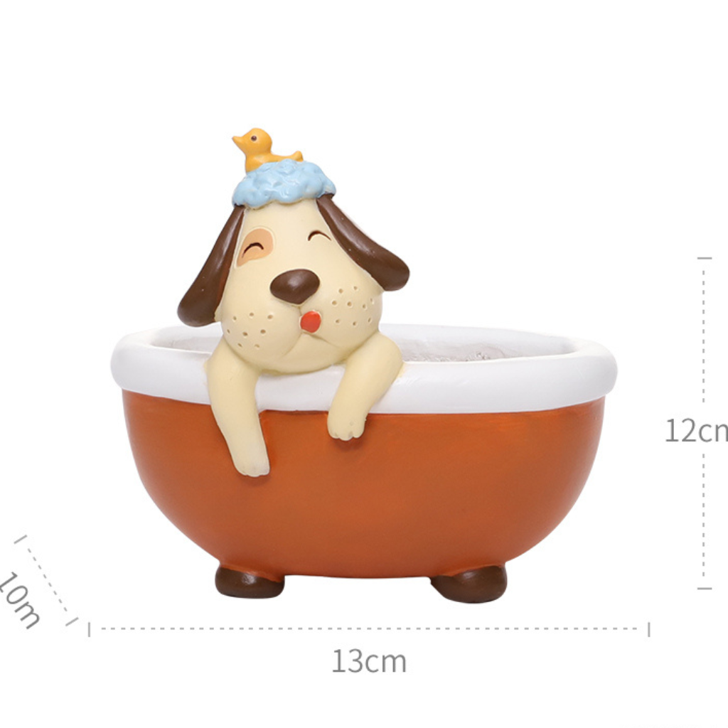 Cute Pup in Bathtub Resin Succulent Pot