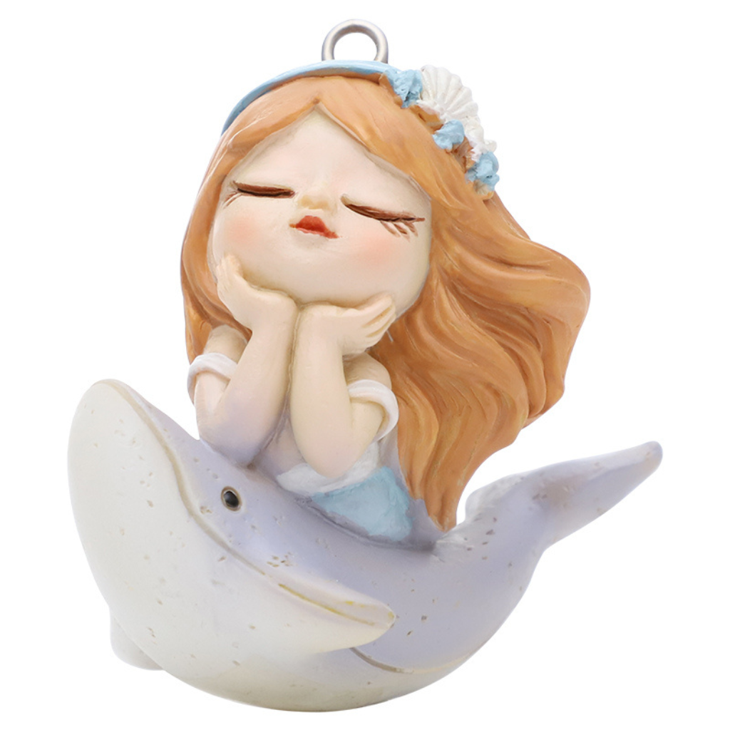 Miniature Baby Girl on Dolphin – Cute Ocean Decor for Terrariums & Gifts