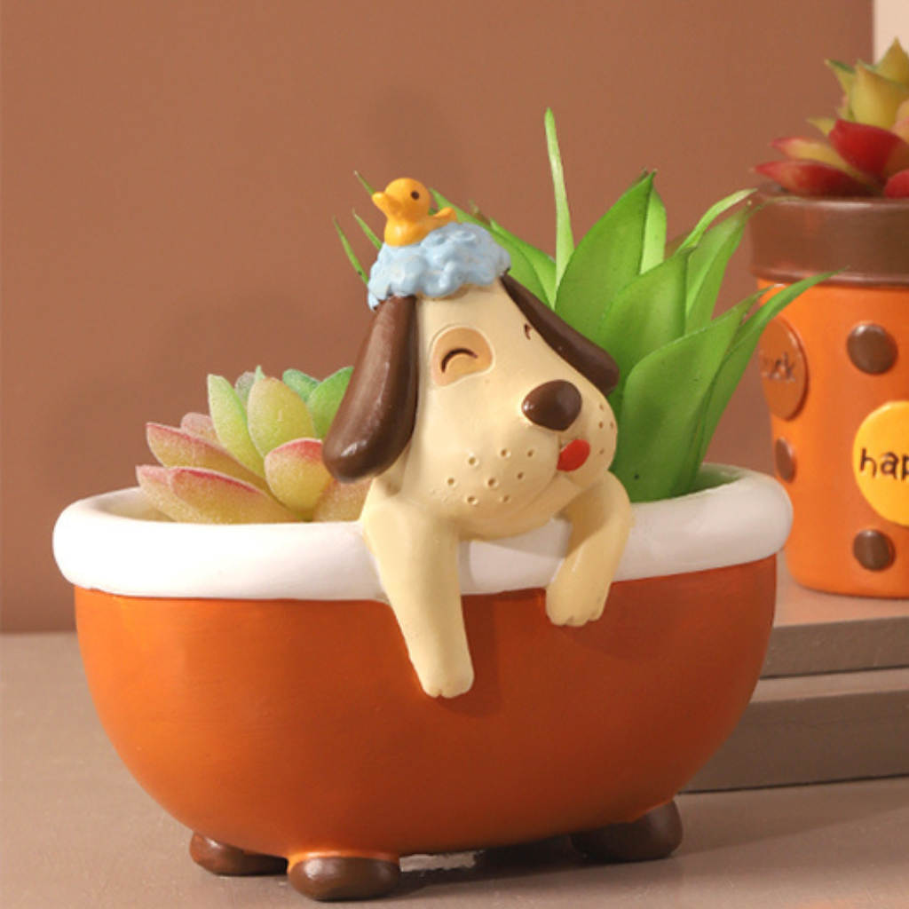 Cute Pup in Bathtub Resin Succulent Pot