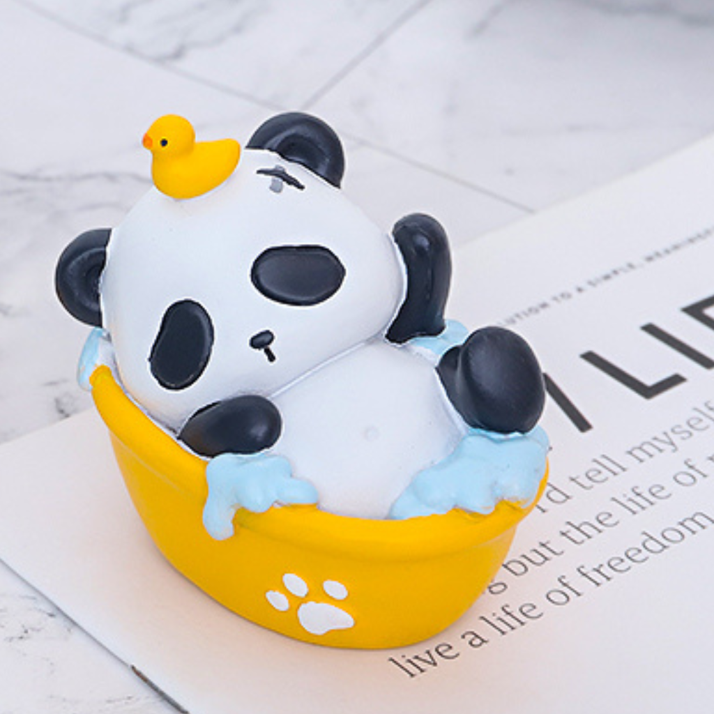 Miniature Panda Bathing in a Bathtub Decor