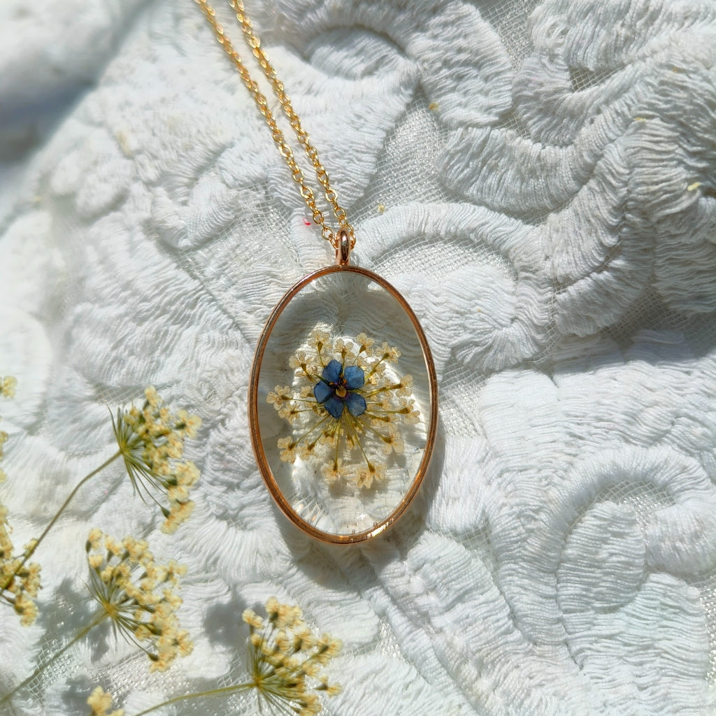 Shy Blue Real Dried Flower Necklace - myBageecha