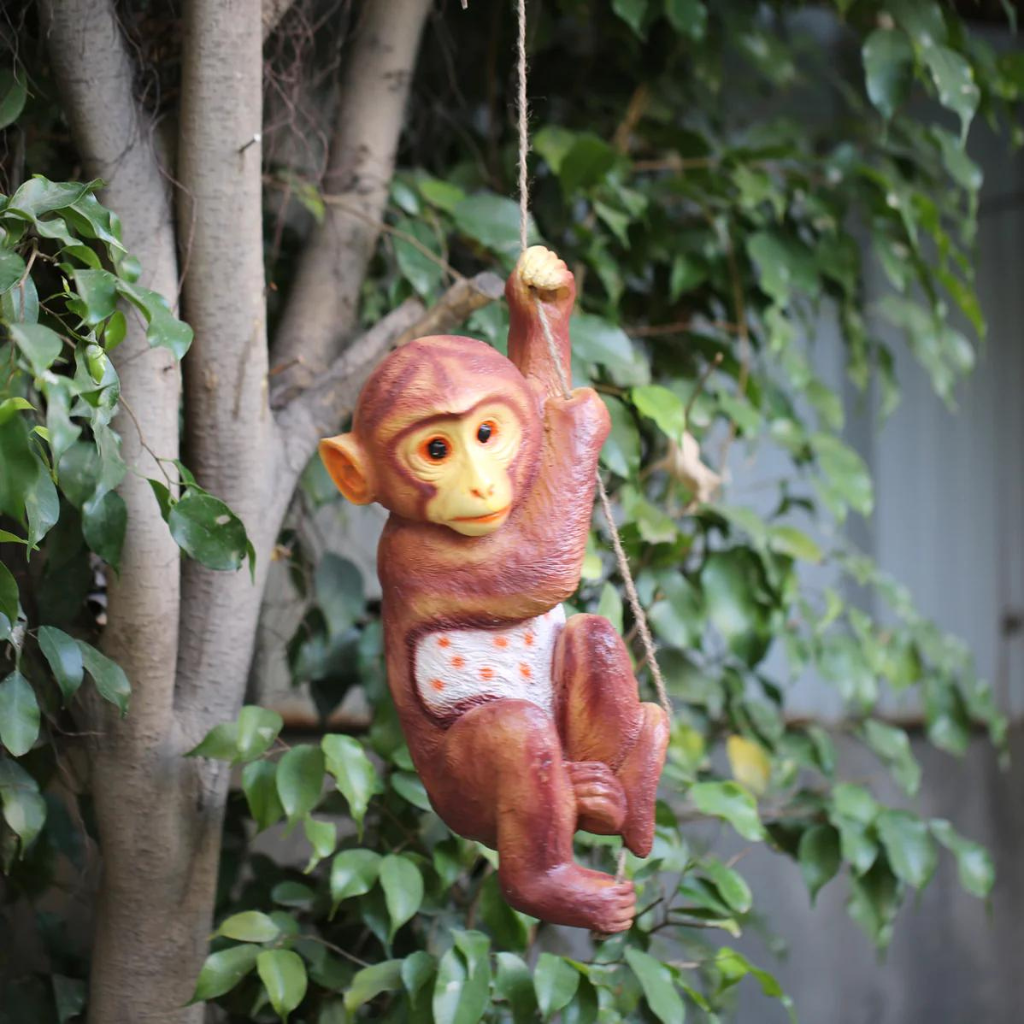 Swinging Monkey on Rope Decor (Dark Brown)