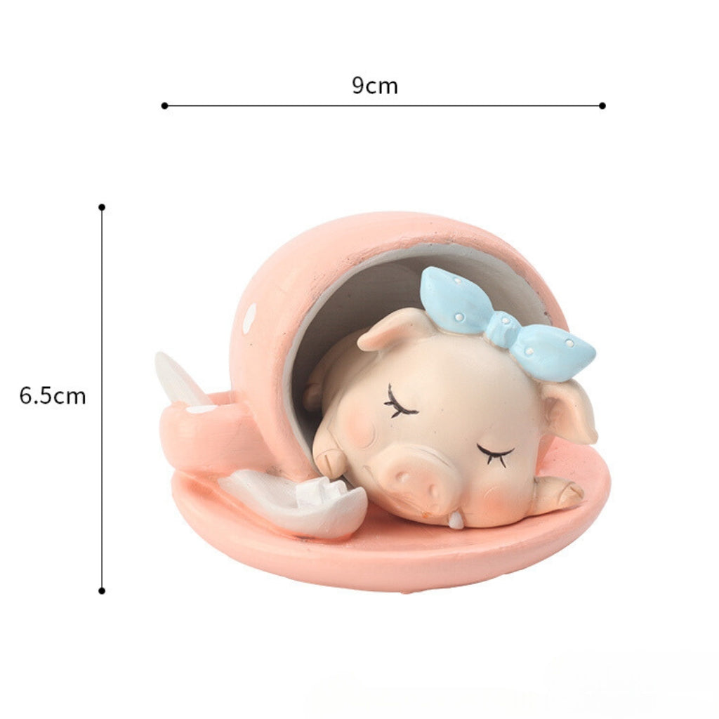 Miniature Baby Pig with Bow Sleeping in Tent Decor - myBageecha