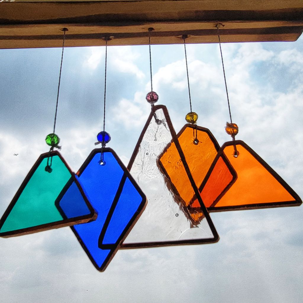 Triangle diamond Stained Glass windchime Set of 5 - myBageecha