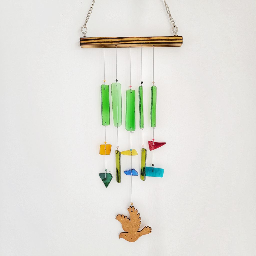 Upcycled Birdie windchime hanging - myBageecha