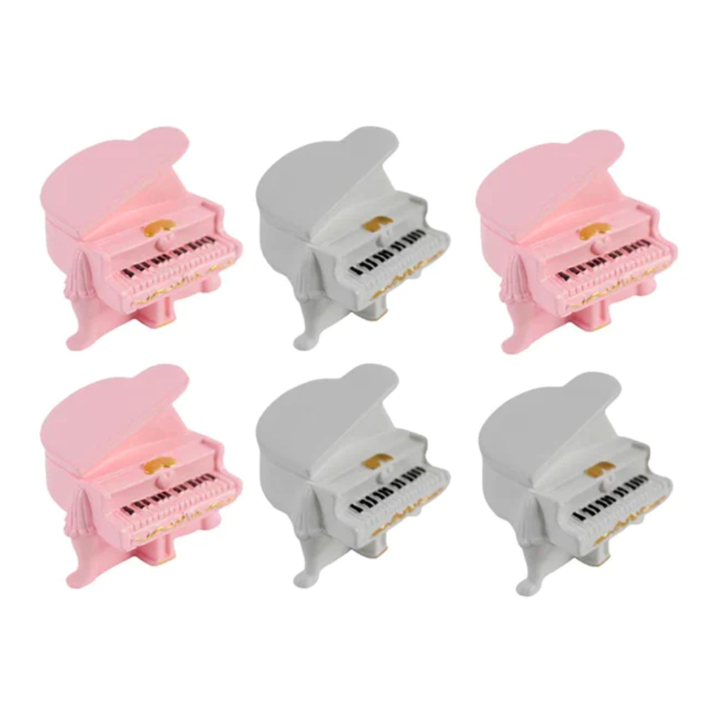 Miniature Pink & White Piano (Set of 6) Decor pink & white resin piano set for tray gardens