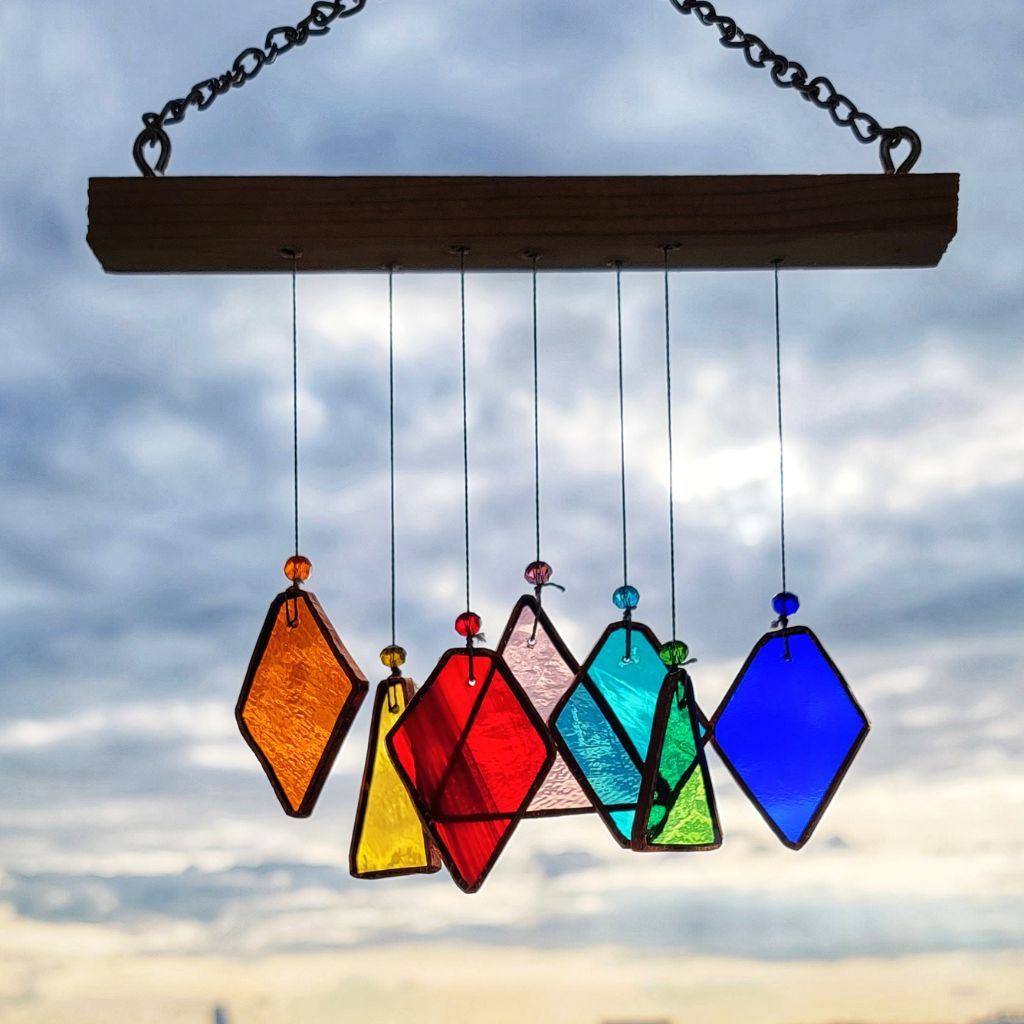Triangle diamond Stained Glass windchime Set of 7 - myBageecha
