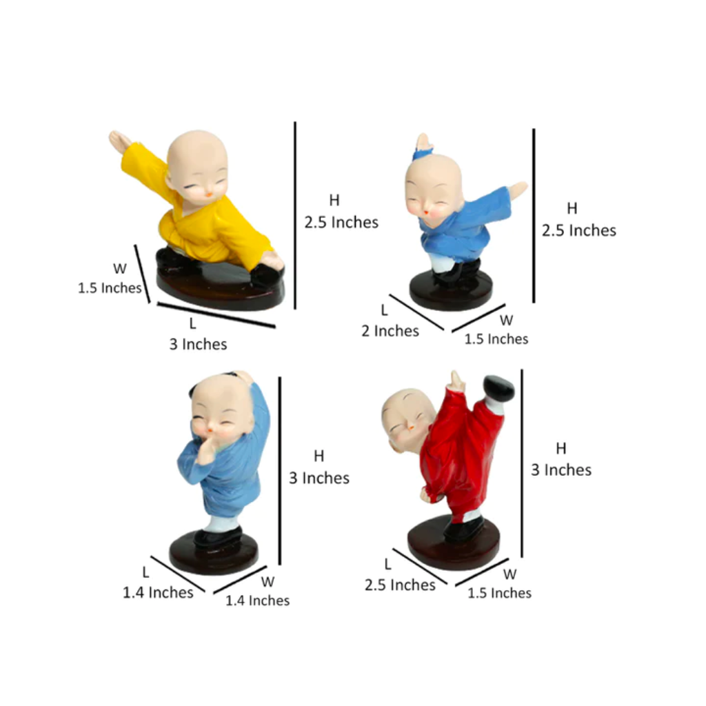 Miniature Kung Fu Monks Set of 4 Decor resin monk action figurines for tray gardens