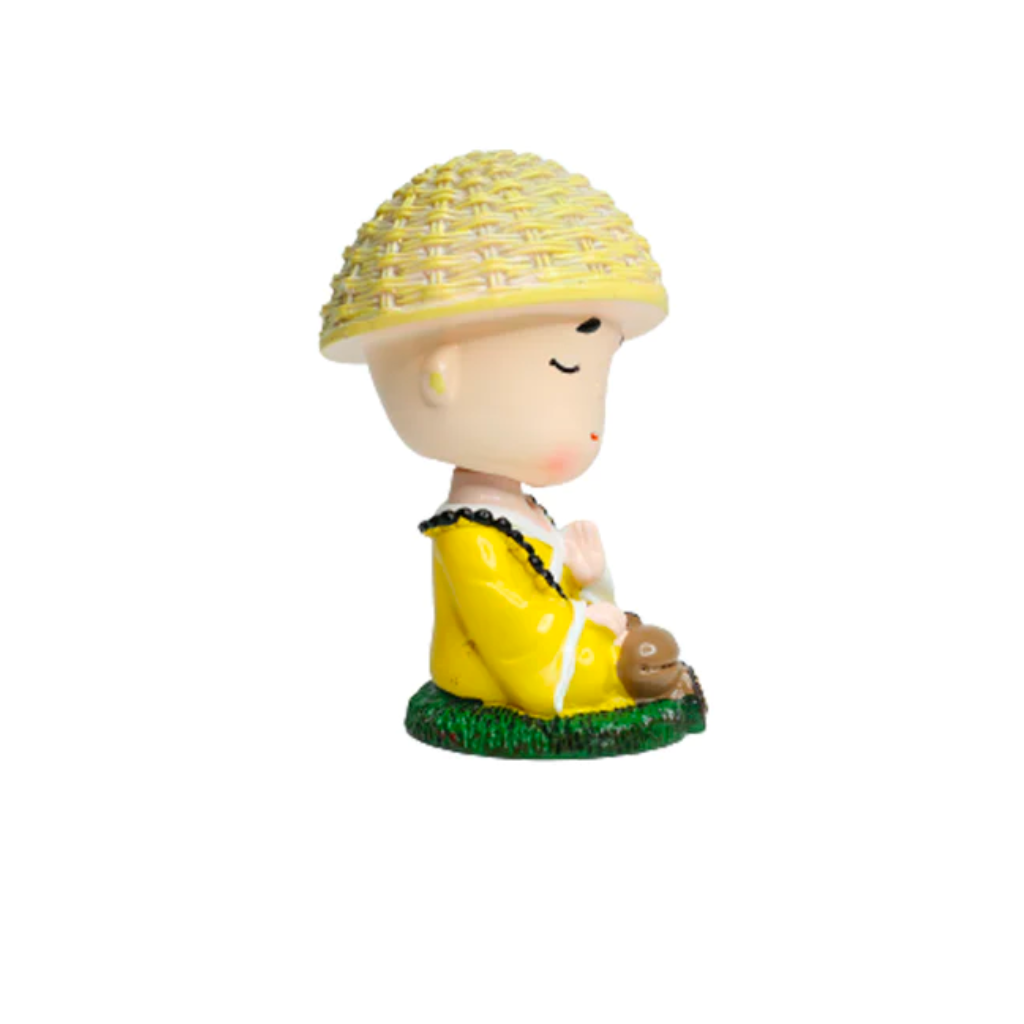 Miniature Meditating Monk with Tabla Shaking Decor calming miniature for tabletop displays - myBageecha