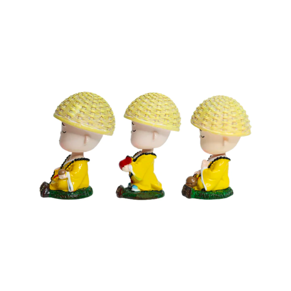 Miniature Meditating Monks with Shaking Head Set of 3 Decor - myBageecha