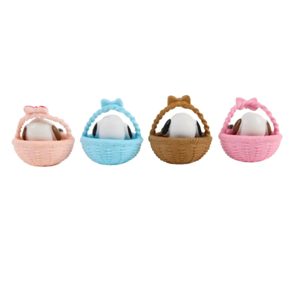 Miniature Pup in Basket (set of 4) Decor cute pup-in-basket miniature set for tabletop displays