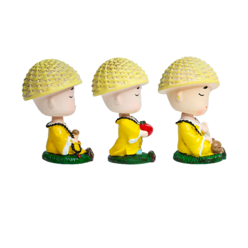 Miniature Meditating Monks with Shaking Head Set of 3 Decor - myBageecha