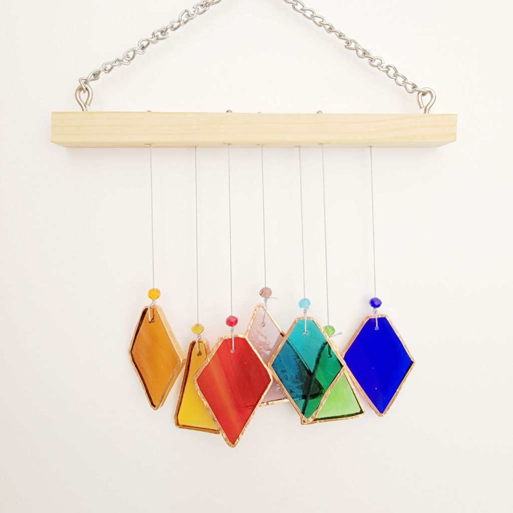 Triangle diamond Stained Glass windchime Set of 7 - myBageecha