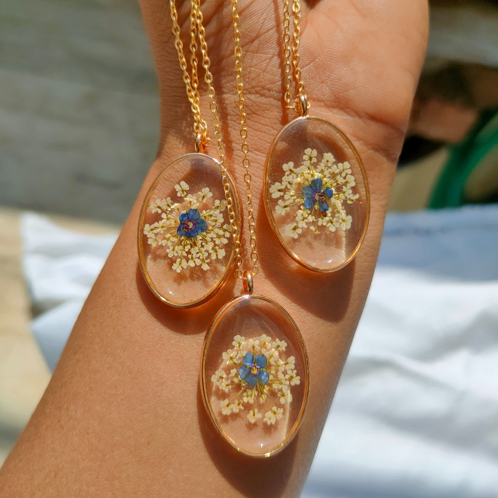 Shy Blue Real Dried Flower Necklace - myBageecha