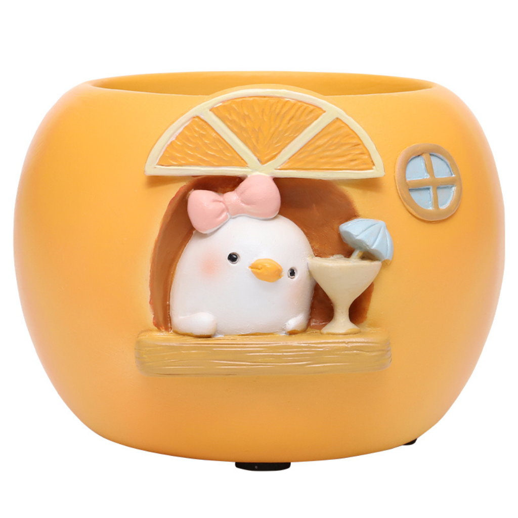 Cute Hen in Pumpkin Resin Succulent Pot