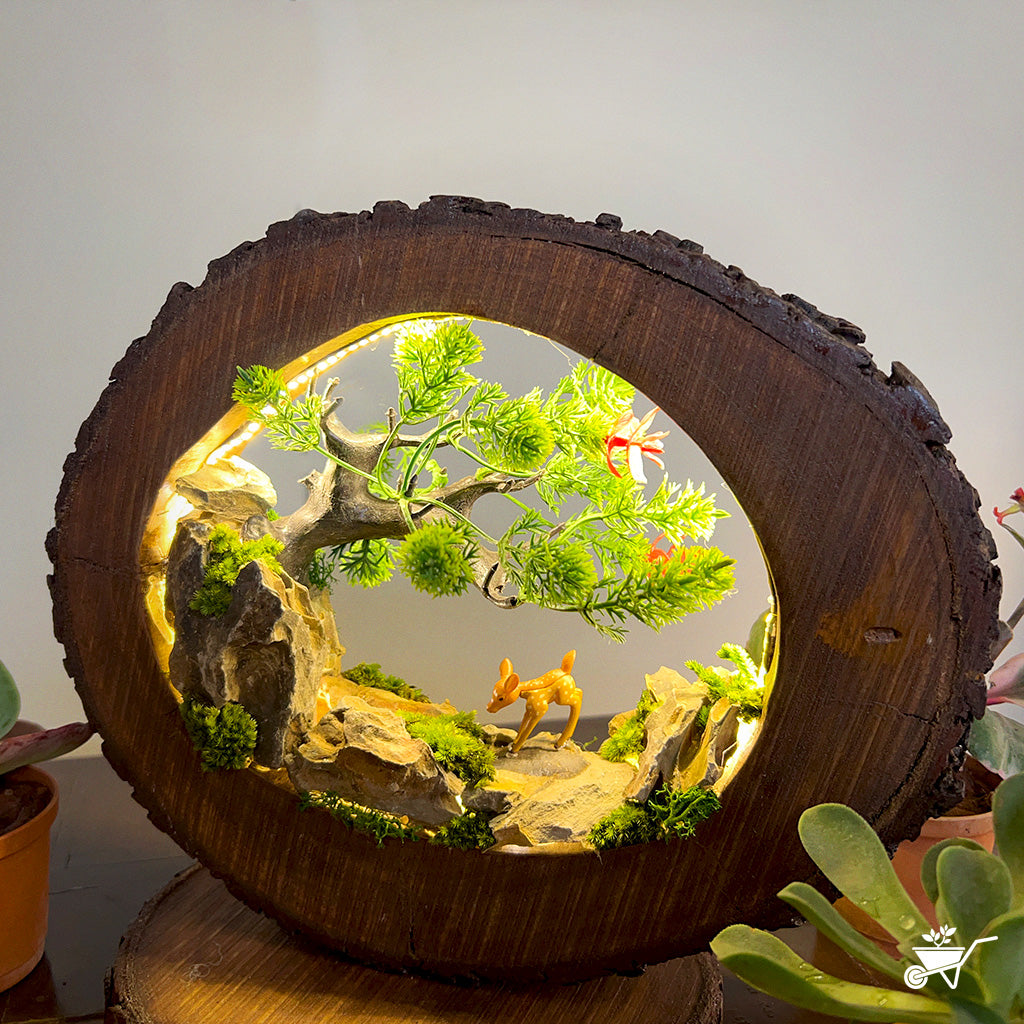 A Doe in Woods LED Decor with Stand Zen Garden – tabletop nature scene with LED calm glow