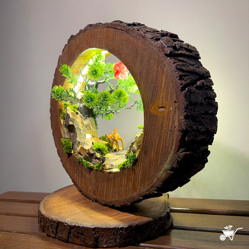 A Doe in Woods LED Decor with Stand Zen Garden – detailed view of crafted trees and forest setting