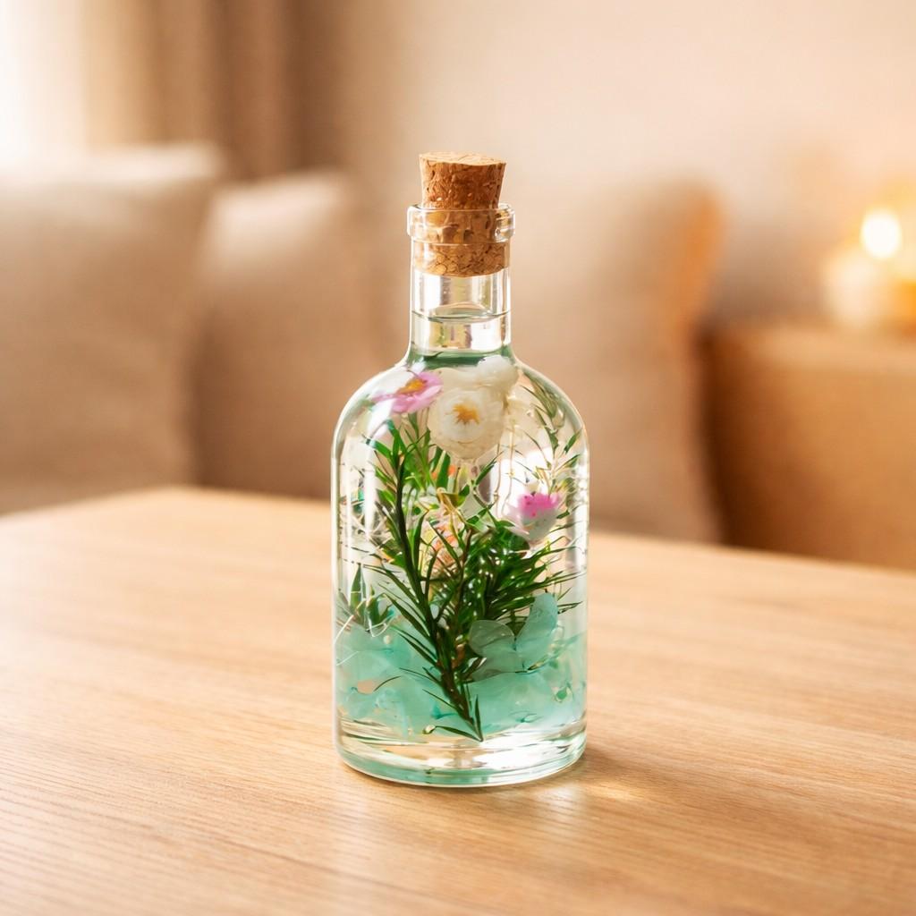 Close-up of Aqua Spring Preserved Flower Tabletop by myBageecha – soft aqua and fresh green preserved blooms.