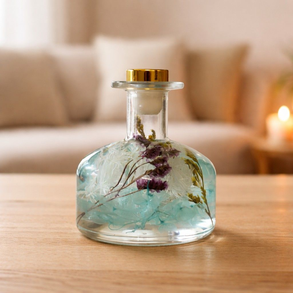 Bluebell Blossom Preserved Flower Tabletop on circular stand – refreshing preserved floral décor.