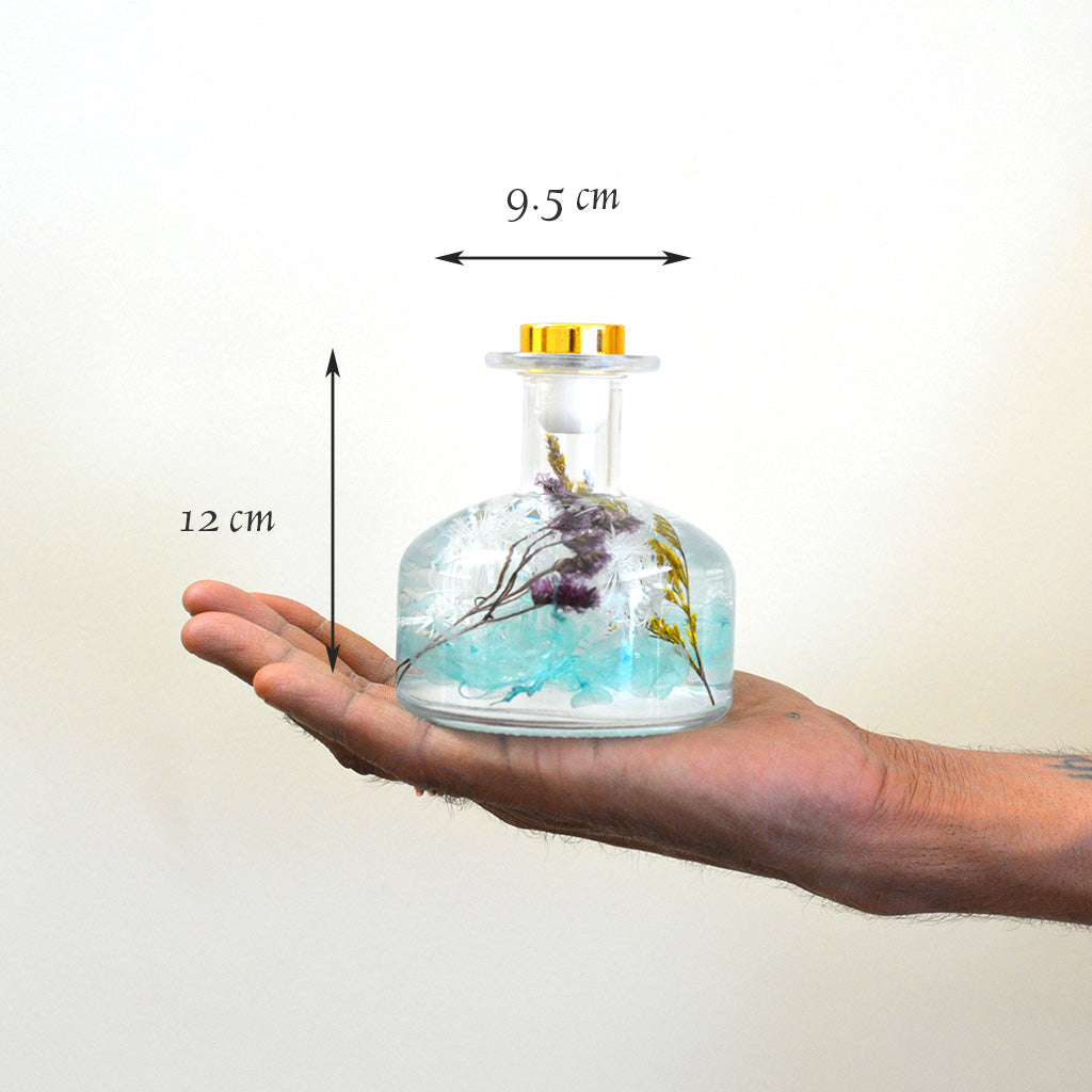 Bluebell Blossom Preserved Flower Tabletop shown in hand – compact fresh blue décor.