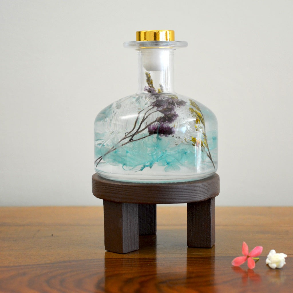 Bluebell Blossom Preserved Flower Tabletop on circular stand – refreshing preserved floral décor.