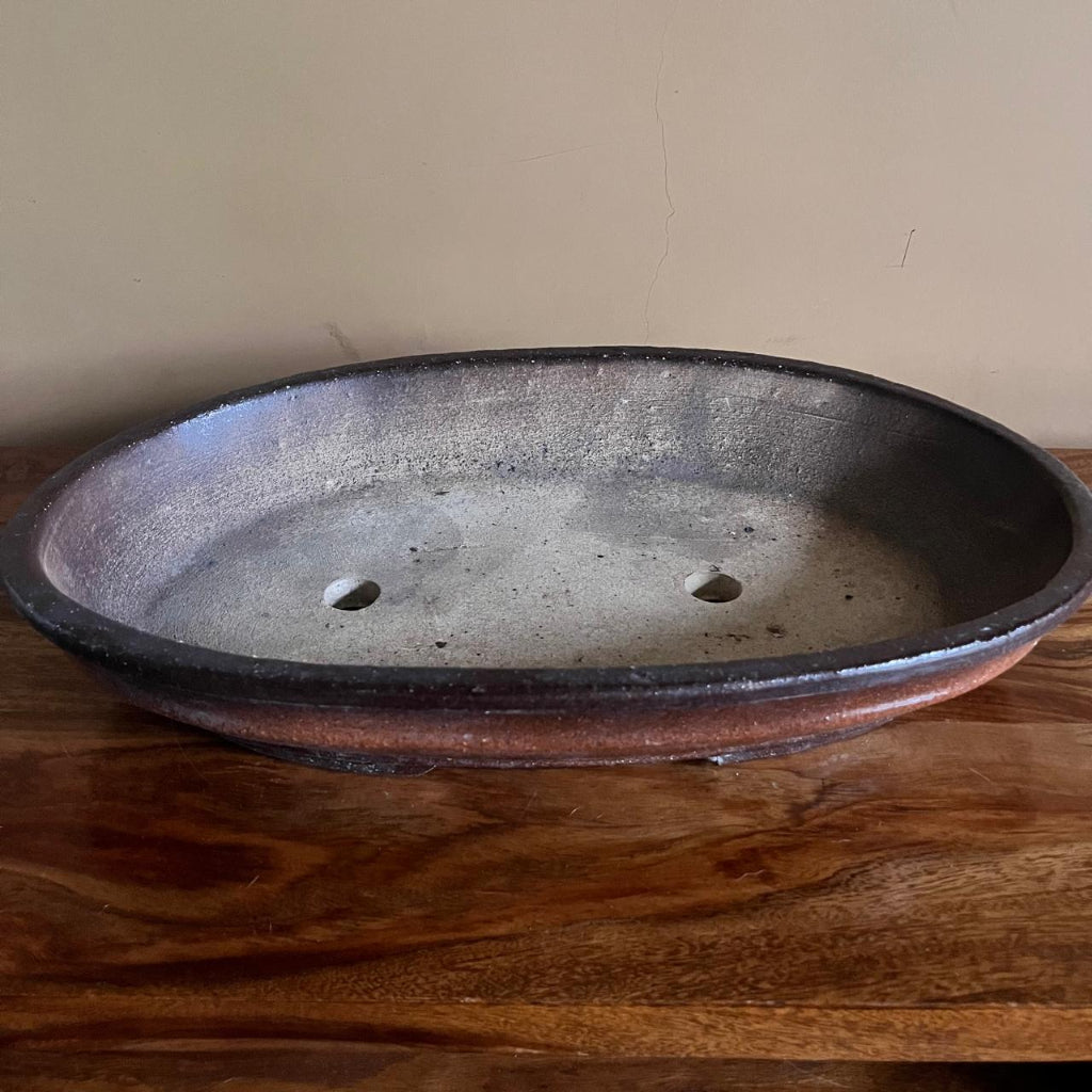 Contoured Oval Ceramic Bonsai Tray – Earth Smoke – myBageecha