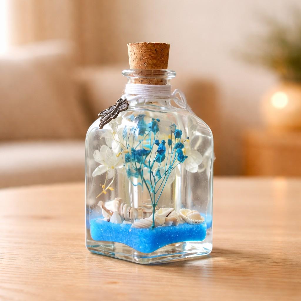 Close-up of By The Bay Preserved Flower Tabletop by myBageecha – ocean-inspired preserved blue tones.