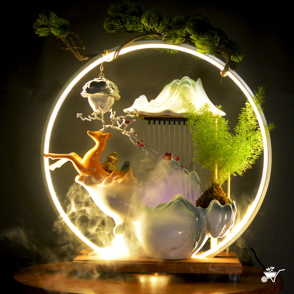 Celestial Ascent Water Fountain LED Decor Zen Garden – celestial-themed LED water stream – LED tabletop Zen fountain decor for calming ambience by myBageecha