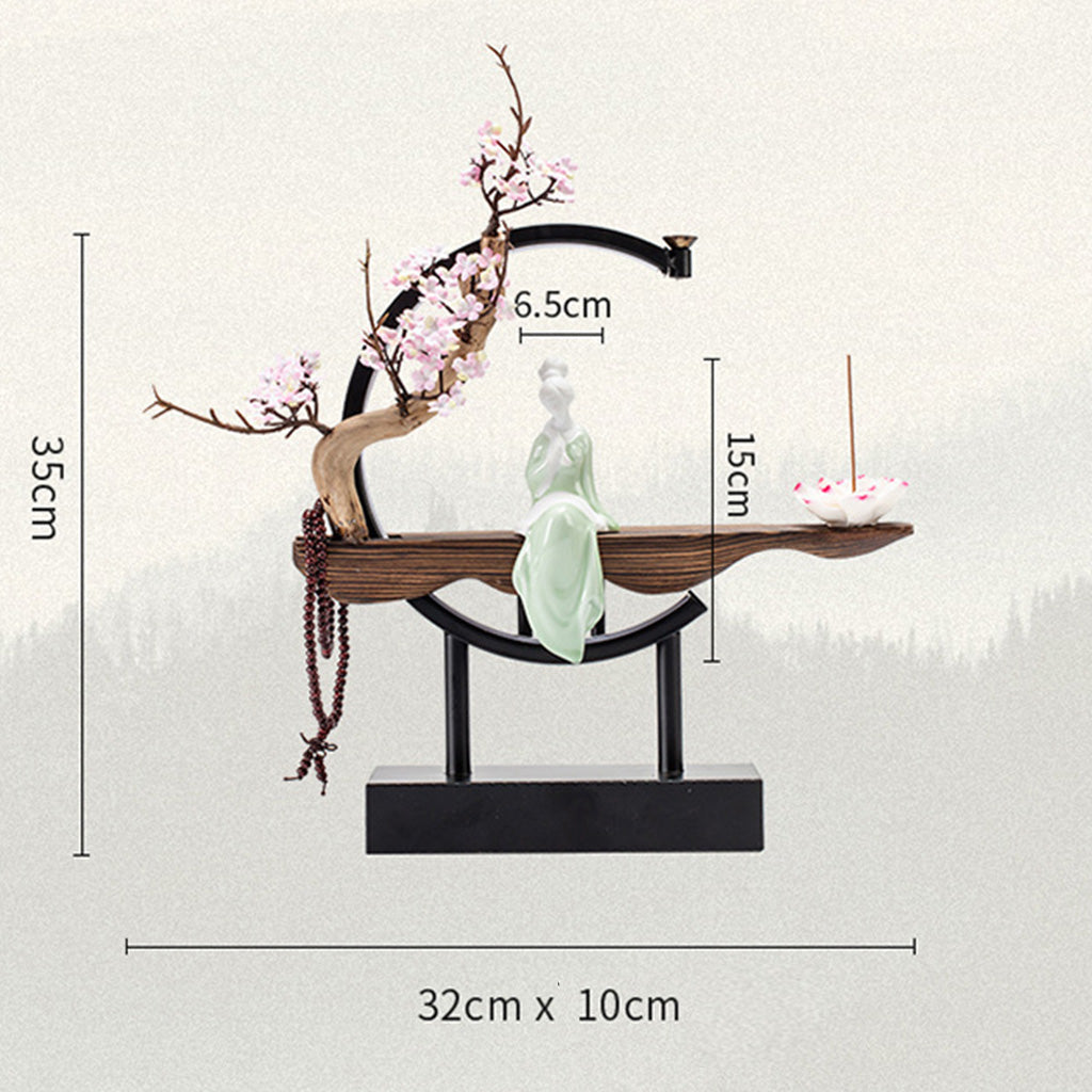 Cherry Blossom Vignette LED Decor Incense Burner Zen Garden – rear view revealing LED placement