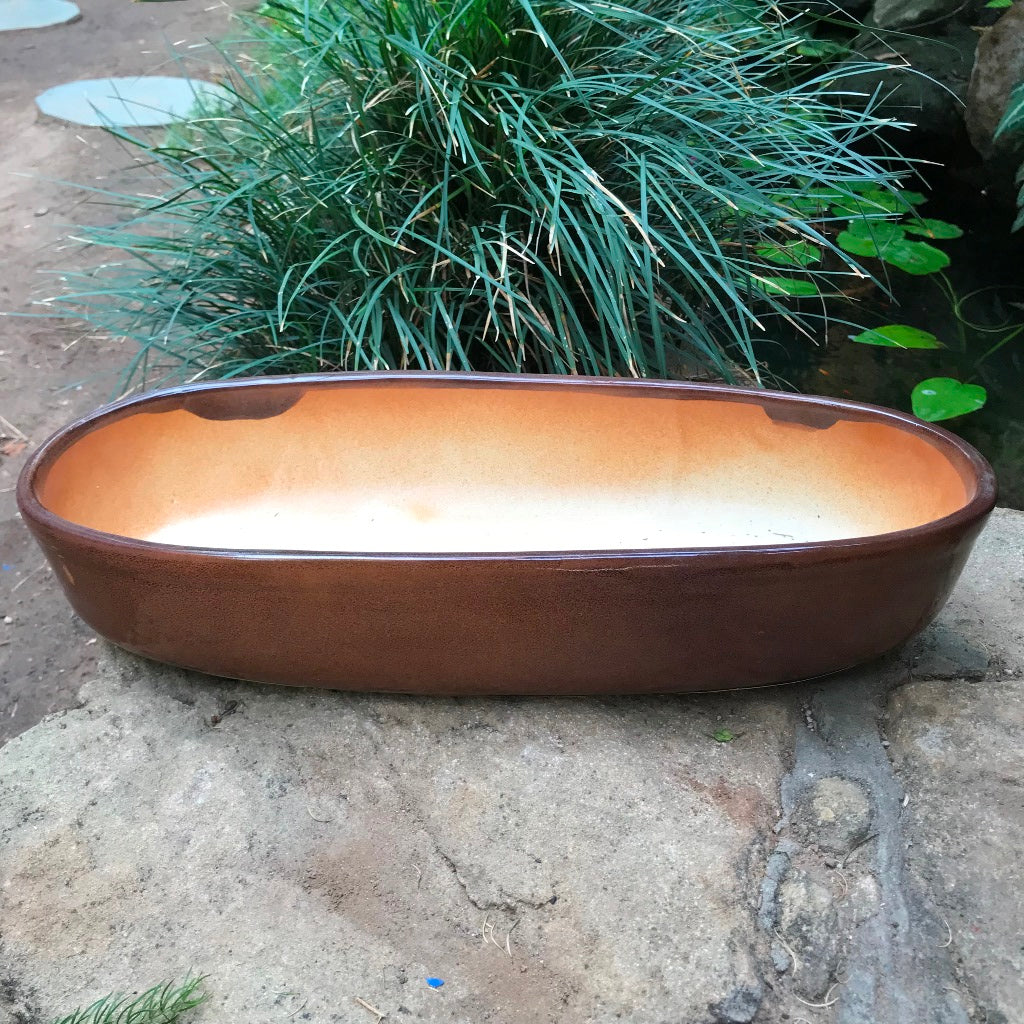 Chiselled Bonsai Ceramic Tray – Copper Brown – myBageecha