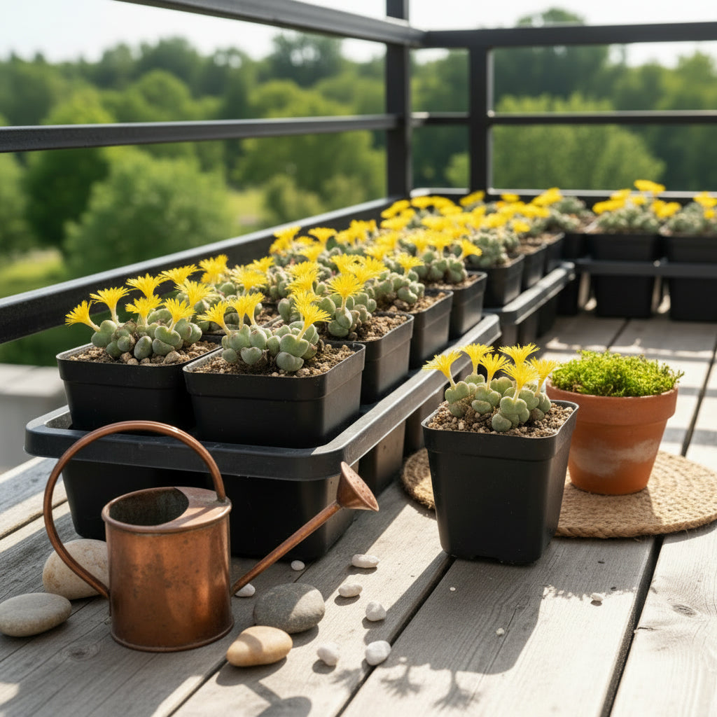 Collection of Conophytum flavum kept in balcony