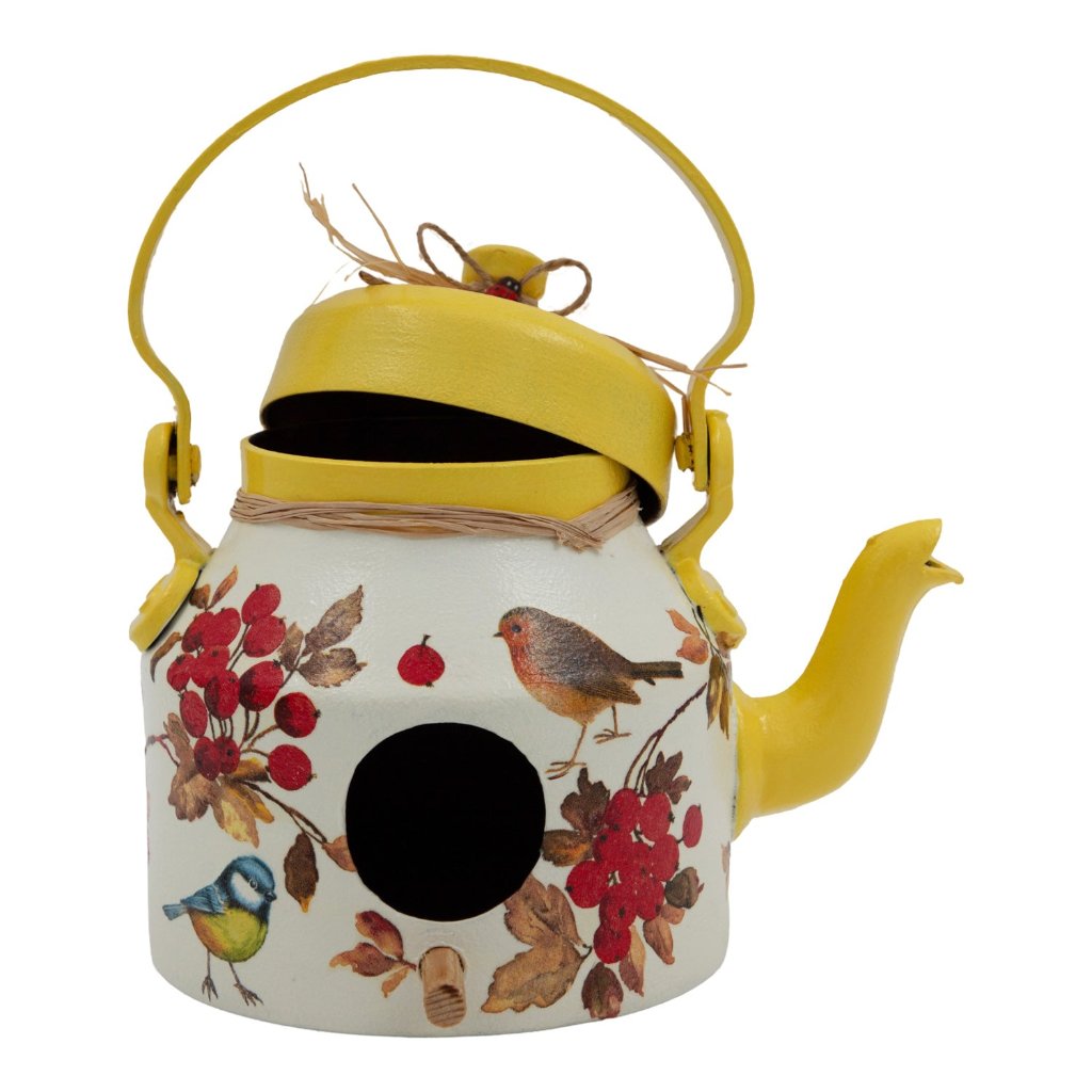 Tea Pot / Kettle Shaped Yellow Hanging Bird House Decor
