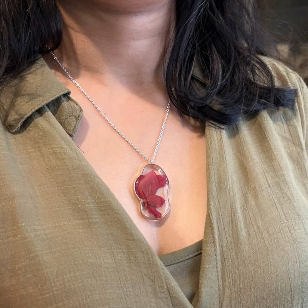 Crimson Cascade Bougainvillea Real Dried Flower Necklace - myBageecha