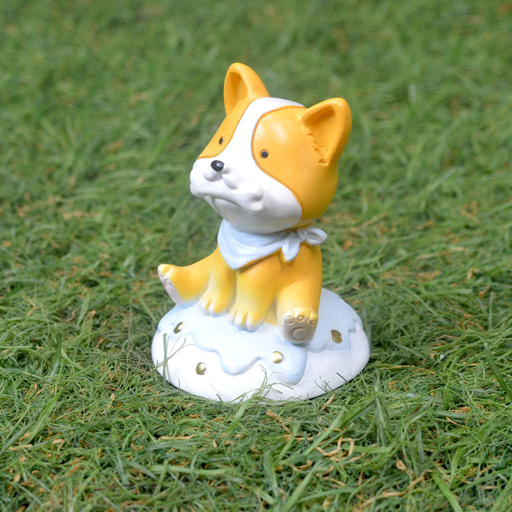 Miniature Cute Dog Sitting with Bone Decor - myBageecha