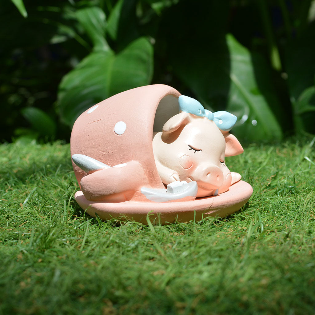 Miniature Baby Pig with Bow Sleeping in Tent Decor - myBageecha