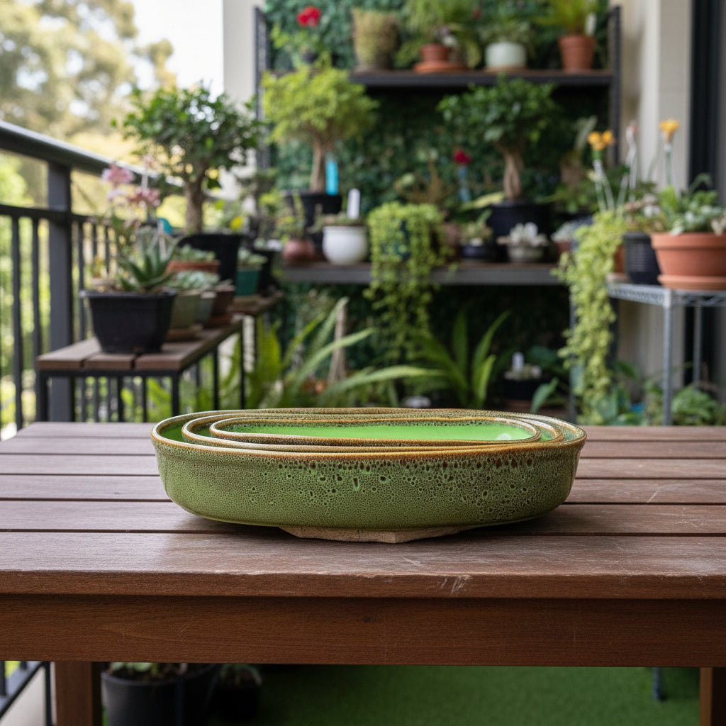 Set of 3 Chiselled Bonsai Tray – Cypress Green – myBageecha