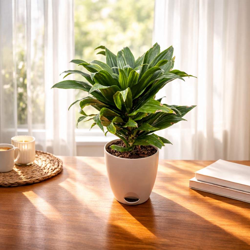 Dracaena Compacta Green Plant self watering pot front - mybageecha