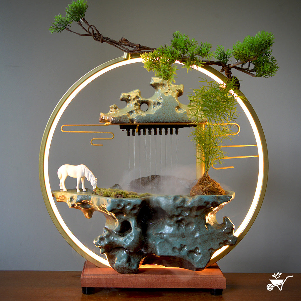 Echoing Ruins Water Fountain LED Decor Zen Garden – rustic LED waterfall design – LED tabletop Zen fountain decor for calming ambience by myBageecha