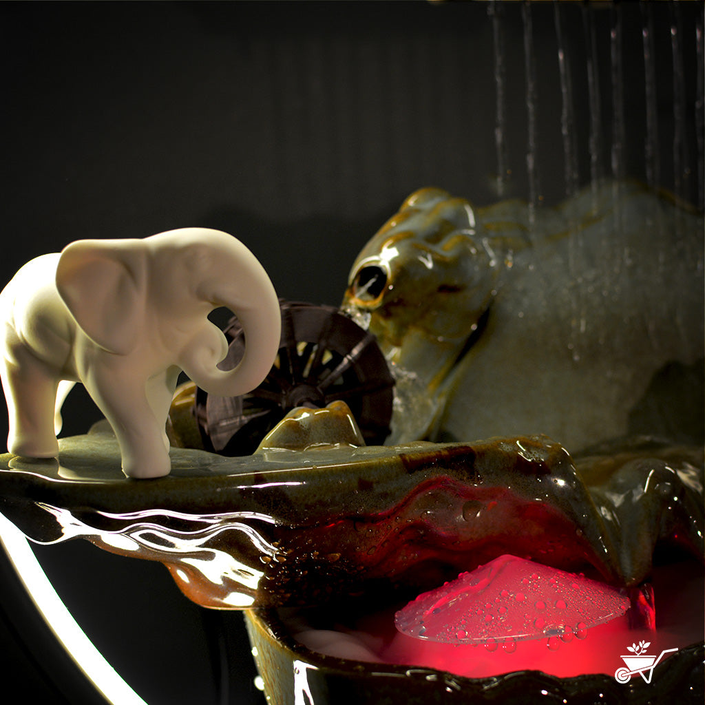 Elephant Hinterlands Water Fountain LED Decor Zen Garden – tabletop fountain with LED light