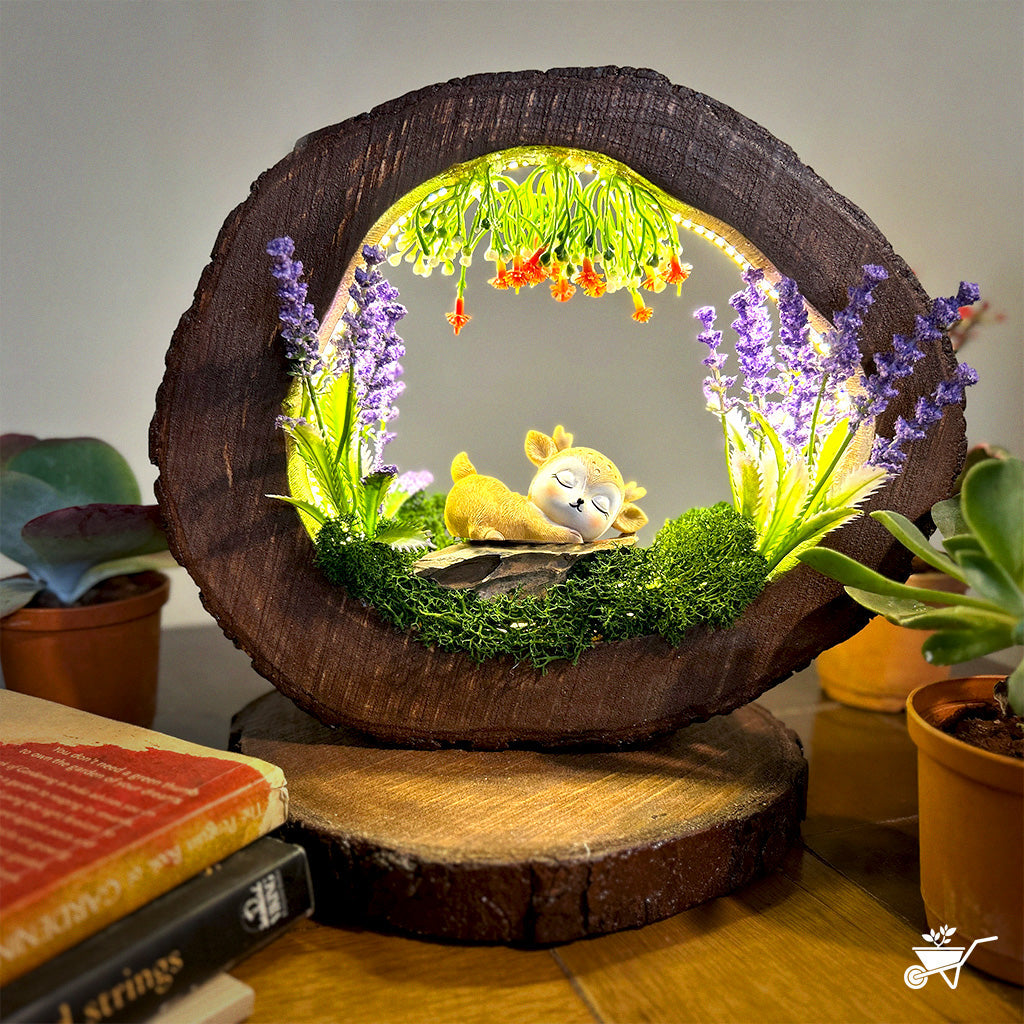 Fairytale Fawn LED Decor with Stand Zen Garden – front view showing fawn figurine and warm LED glow