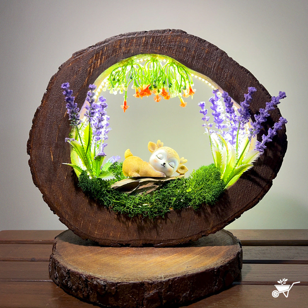 Fairytale Fawn LED Decor with Stand Zen Garden – woodland LED scene with fawn figurine – LED Zen decor for peaceful ambience by myBageecha