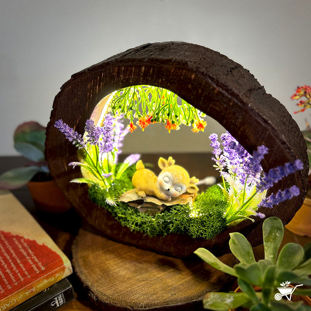 Fairytale Fawn LED Decor with Stand Zen Garden – fawn figurine under soft LED light on wooden stand