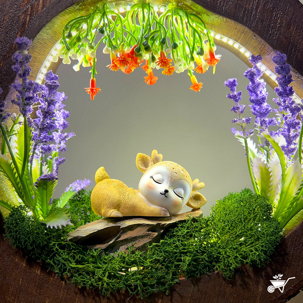 Fairytale Fawn LED Decor with Stand Zen Garden – tabletop forest decor with natural green accents