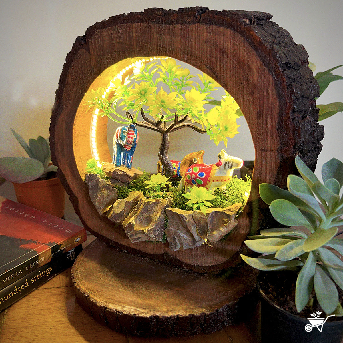 Forest Adventures LED Decor with Stand Zen Garden – side angle highlighting forest depth and greenery