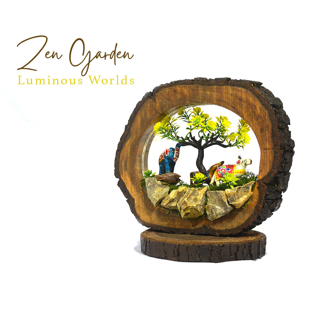 Forest Adventures LED Decor with Stand Zen Garden – angled shot of forest scene with LED illumination