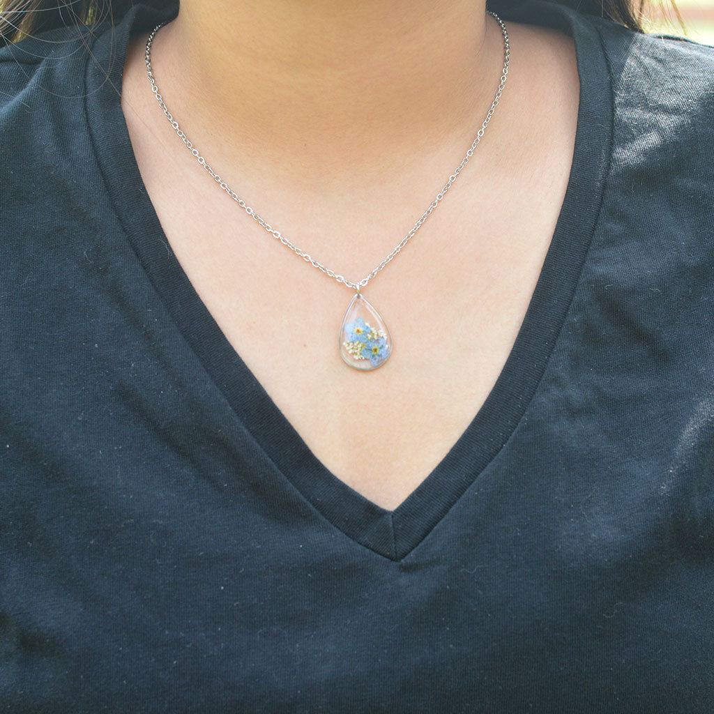 Forget Me Not Real Dried Flower Necklace Set / Earring - myBageecha