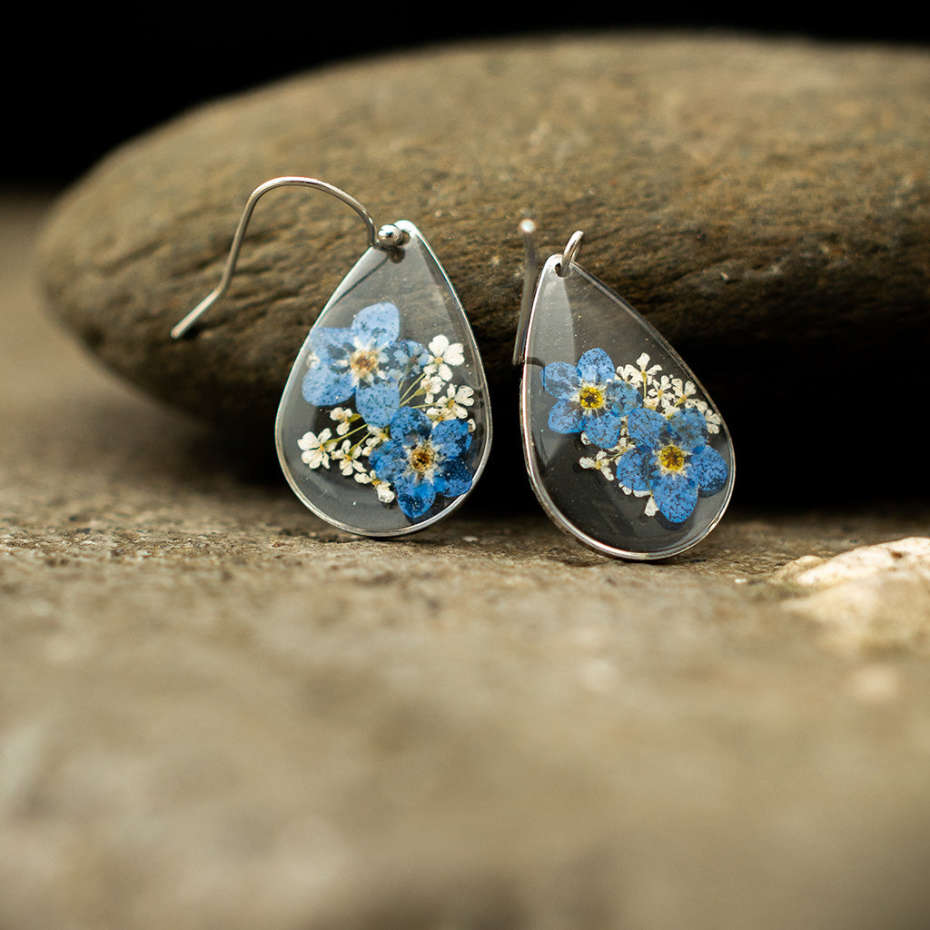 Forget Me Not Real Dried Flower Necklace Set / Earring - myBageecha
