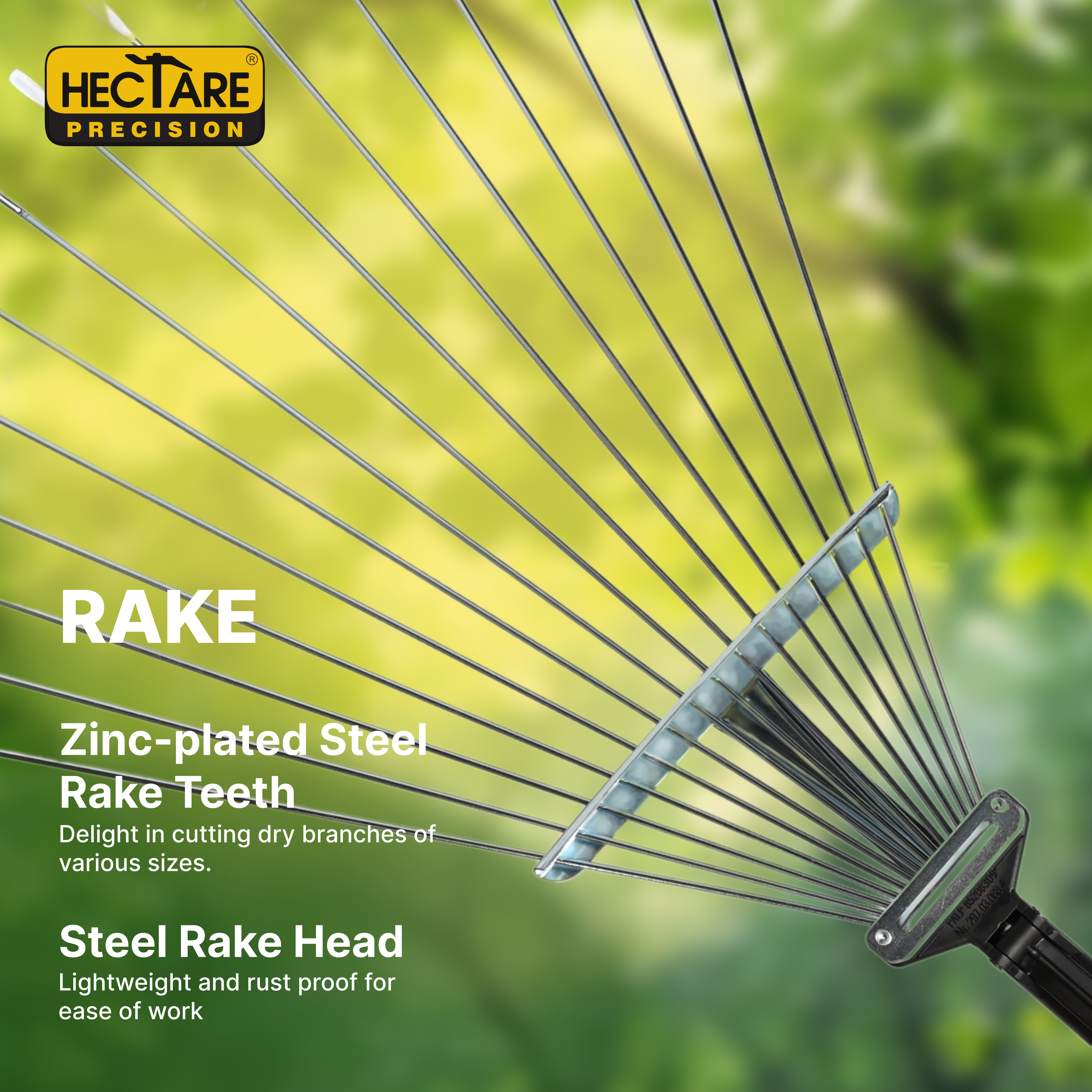 Hectare Precision 15 Tine Stainess Steel Telescopic Metal Rake, 31 to 64 Inch Adjustable Expanding Handle Rake