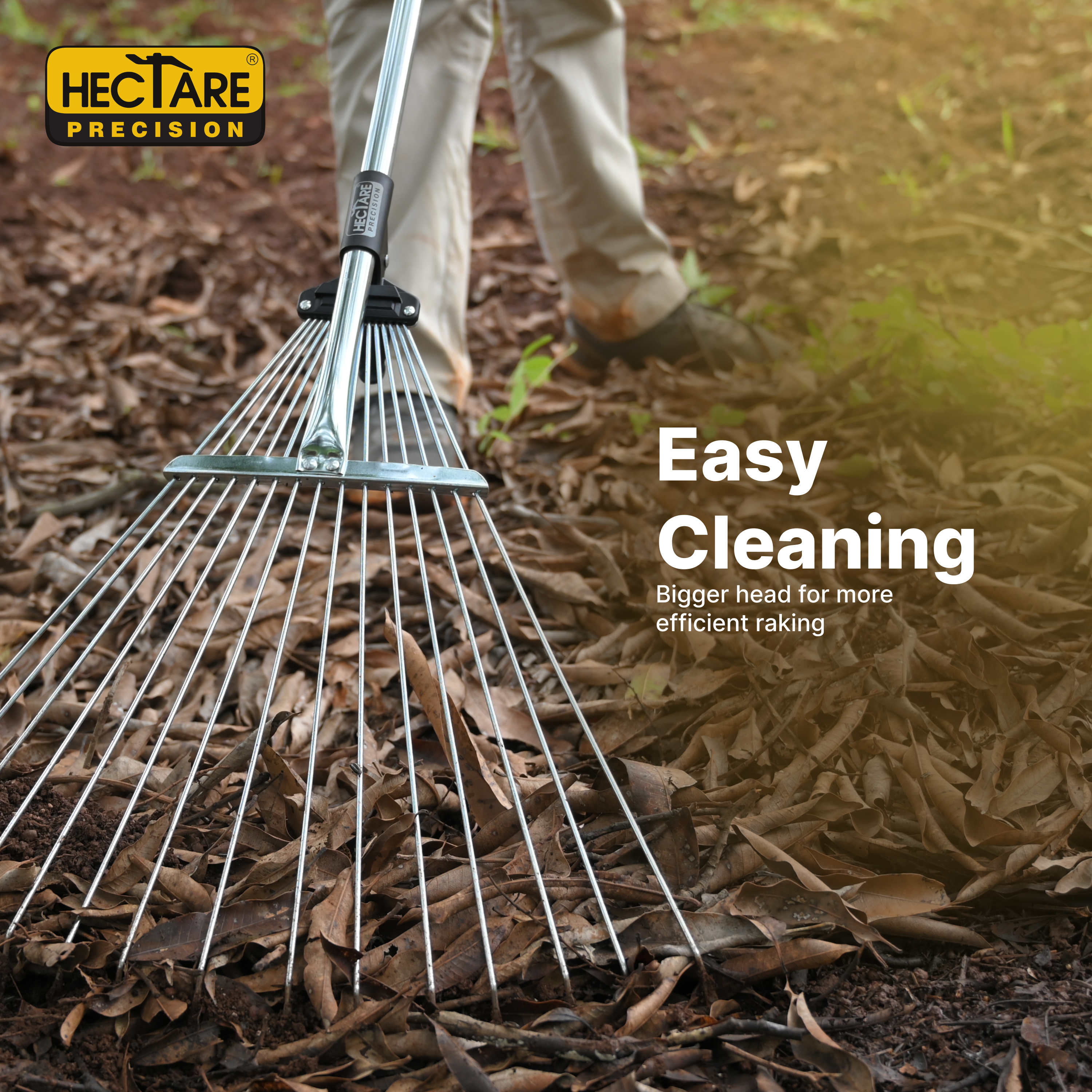 Hectare Precision 15 Tine Stainess Steel Telescopic Metal Rake, 31 to 64 Inch Adjustable Expanding Handle Rake